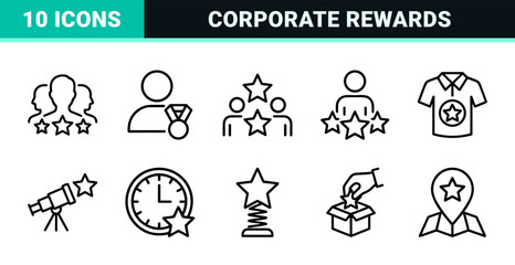 Fototapeta premium Minimalist Monoline Benefit and Reward Icons for Corporate Recognition featuring Geometric Line Art and Clean Professional Outlines.