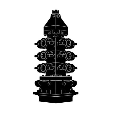 Blowout Preventer BOP Silhouette: Oil Well Safety Valve for Offshore Drilling, Industrial Petroleum Extraction and Energy Equipment.