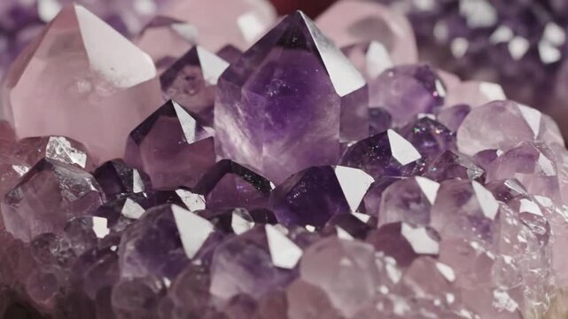 Close-up of Natural Amethyst and Rose Quartz Crystal Geode Cluster