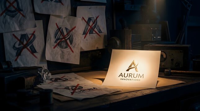 One chosen logo among crossed sketches