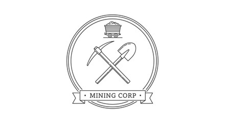 Fototapeta premium Vintage Mining Tools Emblem with Ore Cart Illustration
