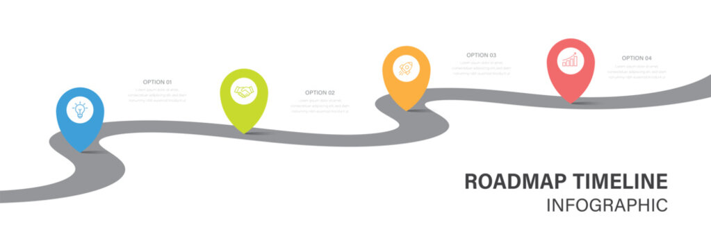 Infographic template design for business. 4 Steps Modern Timeline diagram with road journey concept. Presentation vector infographic template.
