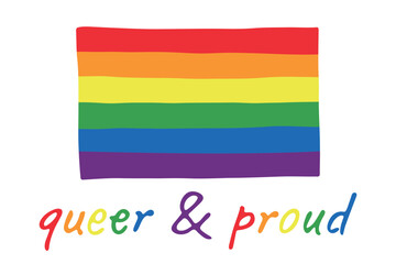 Fototapeta premium Colorful Gay pride flag Happy pride day LGBTQ community Pride Month Vector hand drawn doodle for posters, stickers, logo, cards