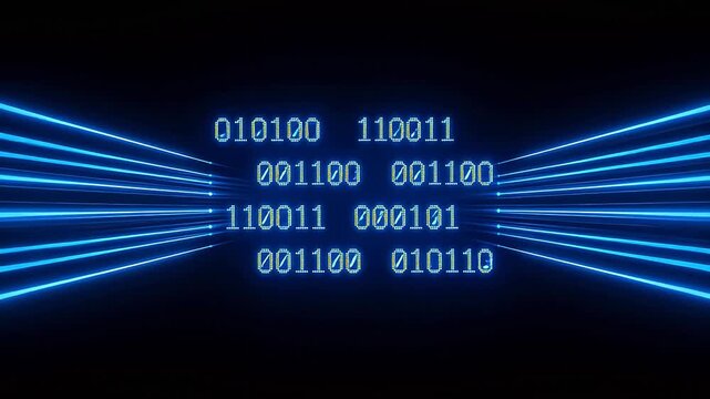 Binary code and blue light beams
