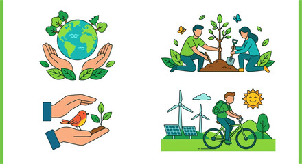 Colorful illustration of four venus flytrap plants with open and closed traps © MITHUN