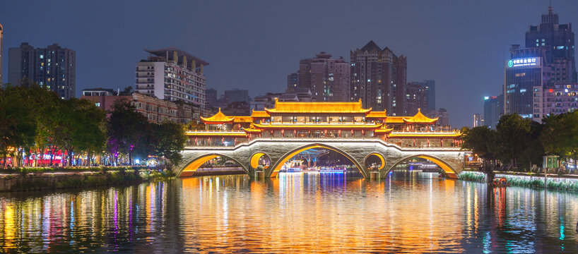 Beautiful Anshun Bridge, Bridge of the Peaceful and Fluent is a bridge in Chengdu, Sichuan, China. It crosses the Jin River. Landmark and popular for tourists attractions