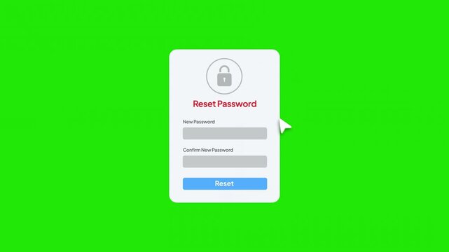 Reset forgotten password, Website user interface elements, green screen. 4K resolution