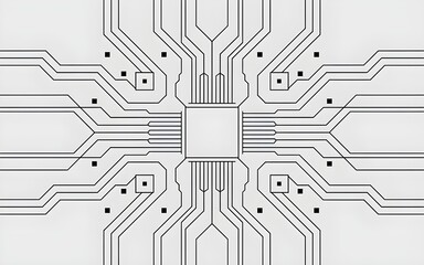 Obraz premium A black and white image of a microchip circuit board design with lines and dots