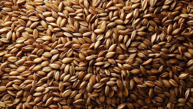 Barley Grains Background: Close-up of Malted Cereal for Brewing and Food