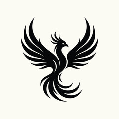 Fototapeta premium Majestic black phoenix with wings spread wide, intricate feather details, mythical bird silhouette, fantasy art