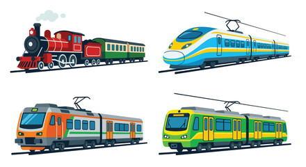 Illustration of vintage and modern trains traveling on railway tracks ©  vectors studio