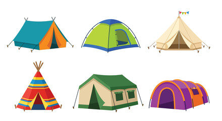 Illustration of various colorful camping tents and a traditional teepee ©  vectors studio