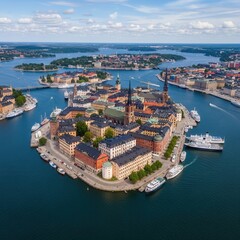 Fototapeta premium Stockholm Cityscape Aerial View Charming European Island Metropolis