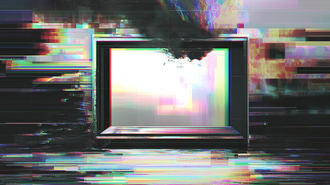 Glitch effect overlays old television frame
