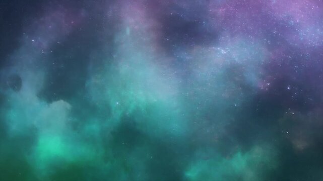 Seamless looping cosmic bloom cinematic teal purple gas clouds wide diffusion lighting subtle particles luminous refined visuals abstract gradient shimmer