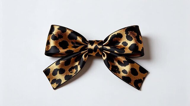 Leopard print bow on white background