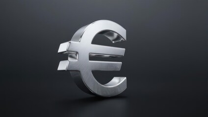 Obraz premium Shiny Silver Euro Symbol on Dark Background.