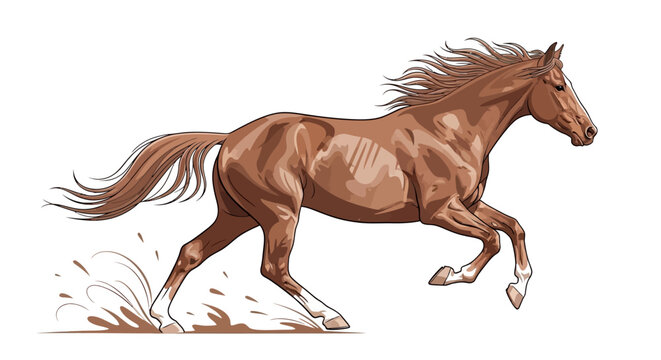 Brown Horse Running Fast Outdoors Freely.