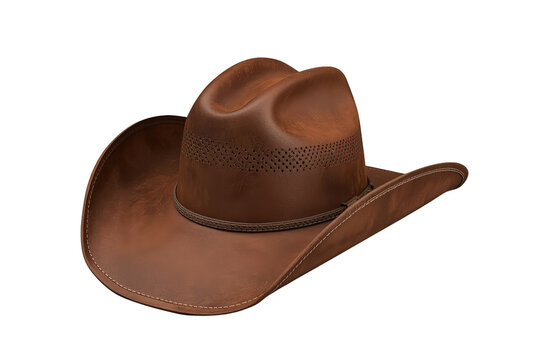 Brown leather cowboy hat on transparent background, symbolizing american west culture, tradition, and rugged style