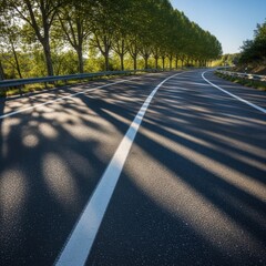 Obraz premium Sunlight Dappled Scenic Highway Journey Under Verdant Canopy