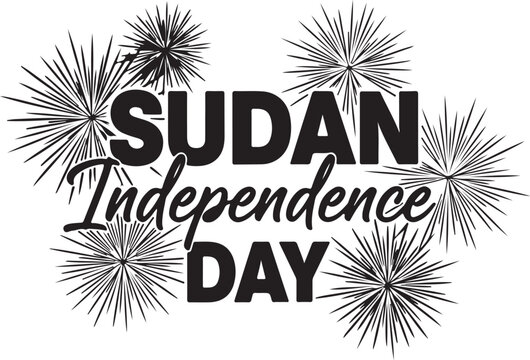 A festive black and white graphic design celebrating the national sudan independence day holiday