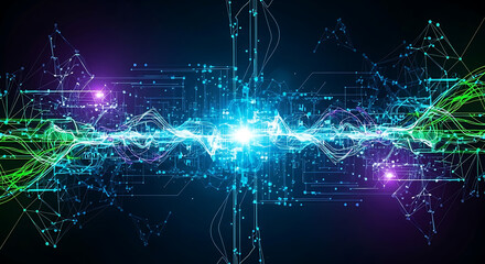 Obraz premium Futuristic Digital Data Background Featuring Artificial Intelligence and Quantum Science Concept with Abstract Geometric Lines for Modern Technology Innovation and Cyber Network Visualization