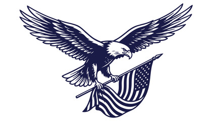 Bald eagle carrying United States flag graphic illustration © 777SKYLABS