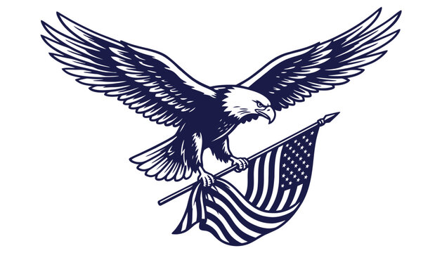 Bald eagle carrying United States flag graphic illustration
