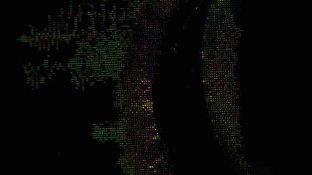 Noise artifacts. Digital fractured background. Wavy scratched glitch texture. Rainbow color lcd liquid mixing on night abstract blur glow.