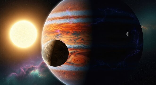 Jupiter and Moon in the Solar System.