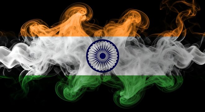 Abstract smoke art depicting the indian flag with saffron white and green colors