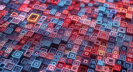 Fototapeta premium Colorful Squares Pattern with Red Blue and Yellow Blocks