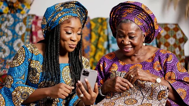 Smiling African women of different generations embrace technology and cultural heritage, symbolizing a bright Global Youth Future and the spirit of International Youth Day.