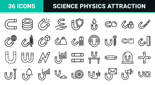 Minimalist monoline magnetism and physics concepts focusing on physical attraction and science utility.