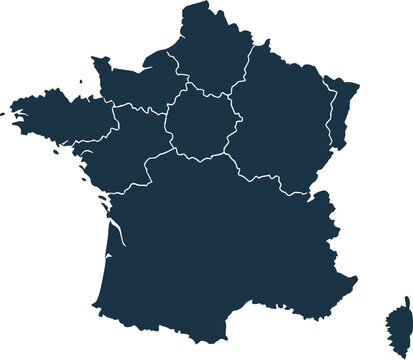 A minimalist dark blue vector illustration of the map of france with simplified regional borders Vector