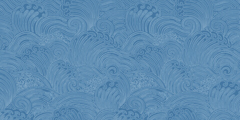 Fototapeta premium Elegant beige seamless wave pattern with ornate swirling lines and embossed decorative texture,