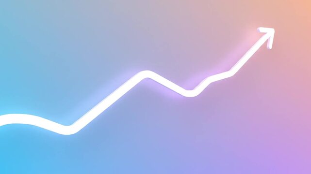 A glowing white line graph ascends with an arrow on a vibrant gradient background.