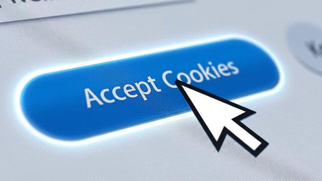 Closeup of a computer cursor clicking on accept cookies button on website