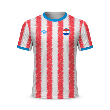 3d realistic home soccer jersey Paraguay national team, shirt template