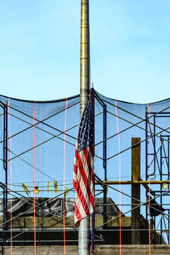 American flag at a construction site