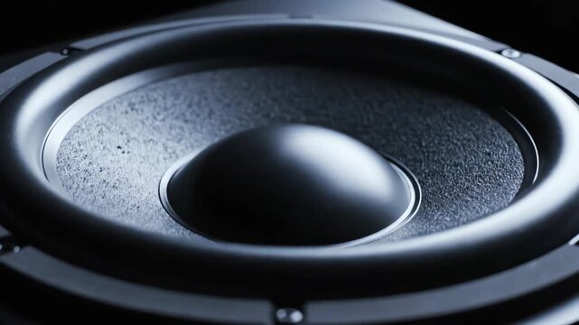 Speaker Woofer Cone Vibrating with Deep Bass Sound in Darkness
