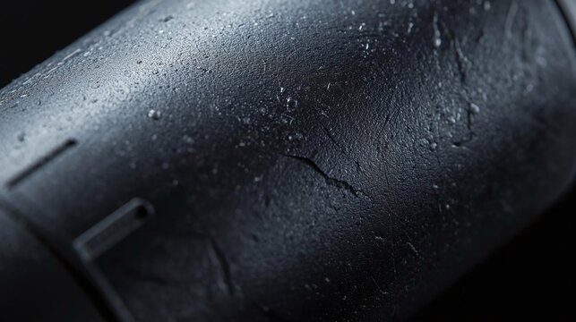 Close-up macro texture of cracked black plastic surface with dust particles