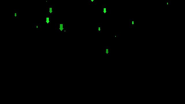 Green arrows down business financial recession icon alpha channel animation, stock market and economy isolated social media motion video.
