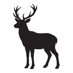 Obraz premium Black silhouette of a deer with antlers standing tall