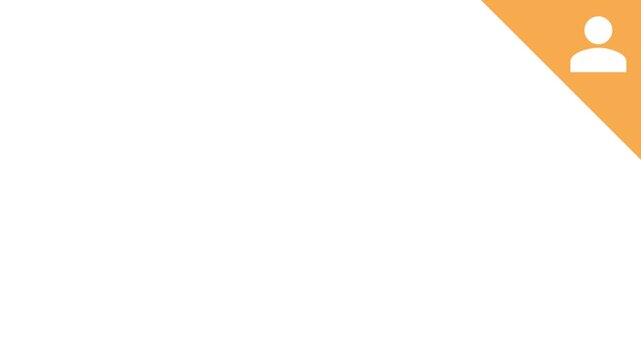 Minimalist graphic with user icon in orange corner on white background.