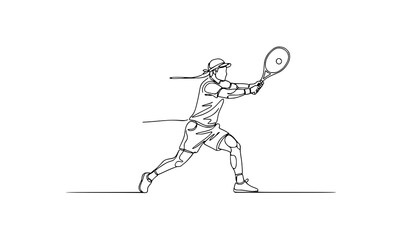 Fototapeta premium One line tennis player forehand swing side view minimal sports vector illustration isolated on white background