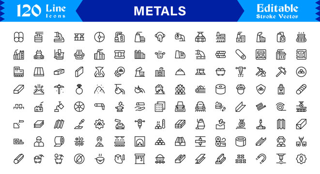 Metals and Mining Line Icon Collection &ndash; Minimal Unique Vector Icons for Industrial and Construction