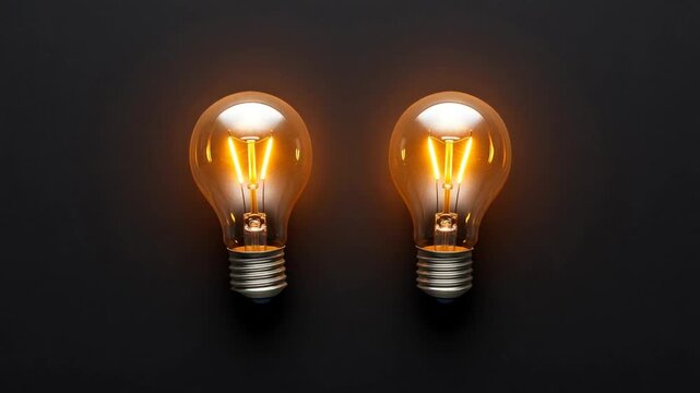 Light bulb lamp idea innovation energy technology pair electricity minimal filament warm light bulb pair dark background glowing filament detail symbolizing idea innovation efficient energy creative