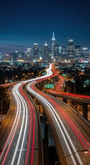 Fototapeta premium Urban Highway Network Flow Captures Cityscape Motion At Dusk
