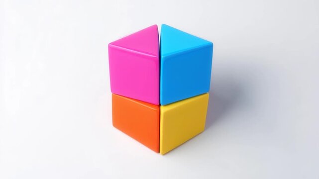 Colorful cube plastic block pink cube blue cube yellow cube orange cube geometric shape square shape toy block playful object bright color vivid cube toy blocks minimal design white background